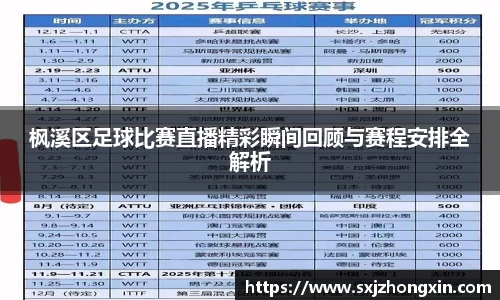 枫溪区足球比赛直播精彩瞬间回顾与赛程安排全解析